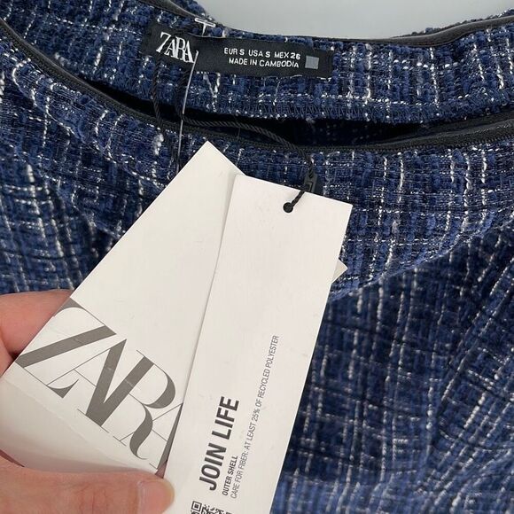 Zara Womens Tweed Off The Shoulder Square Neck Long Sleeve Top Blue Small NWT - Picture 7 of 10